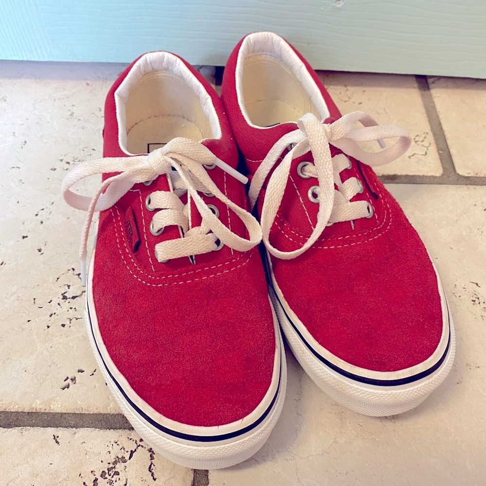 Red checkered suede Vans EUC